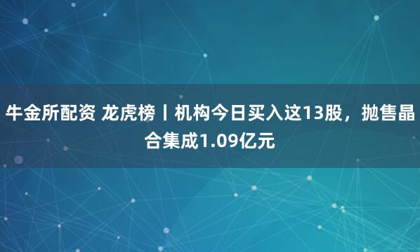 牛金所配资 龙虎榜丨机构今日买入这13股，抛售晶合集成1.09亿元